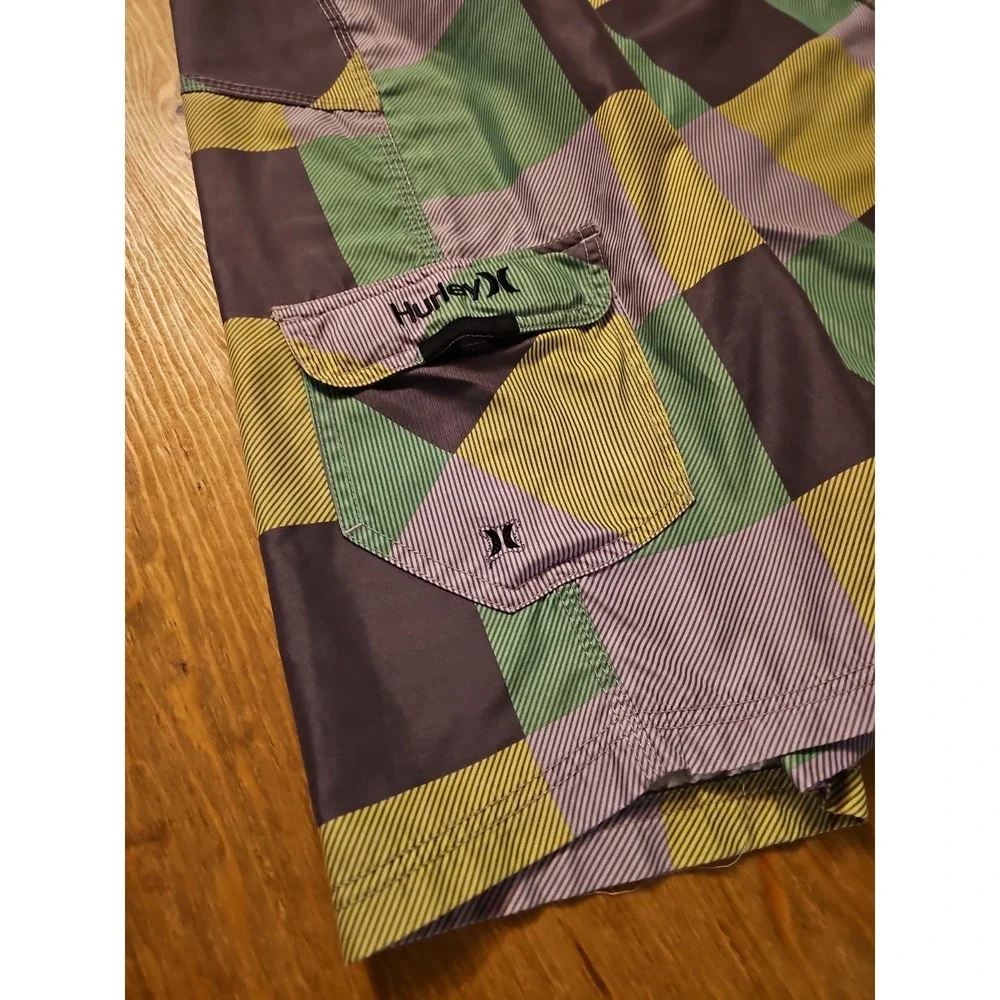 Hurley Board Shorts Green Gray Block,size 34